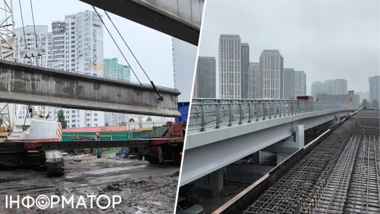 На шляхопроводі біля метро Осокорки у Києві вже змонтували останню балку – його відкриють до холодів