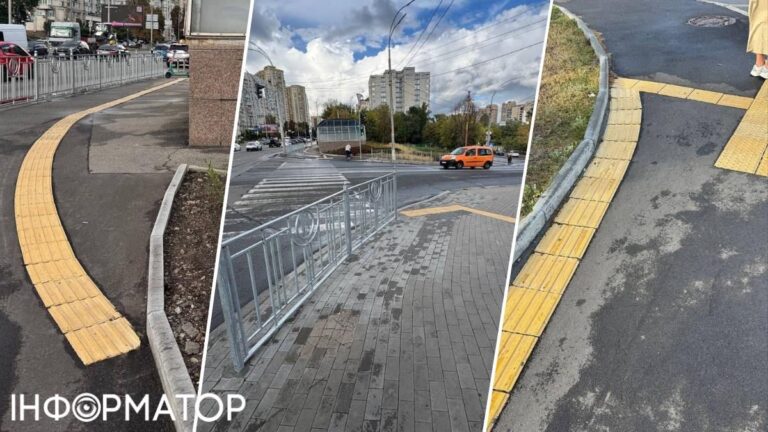 Прикол від комунальників – біля метро Голосіївська з тактильної плитки виклали дивні загогуліни